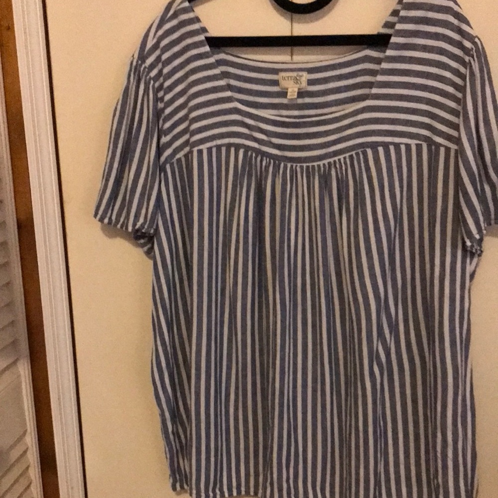 Terra&Sky 3x plus size cap sleeve stripe linen blend lightweight boho